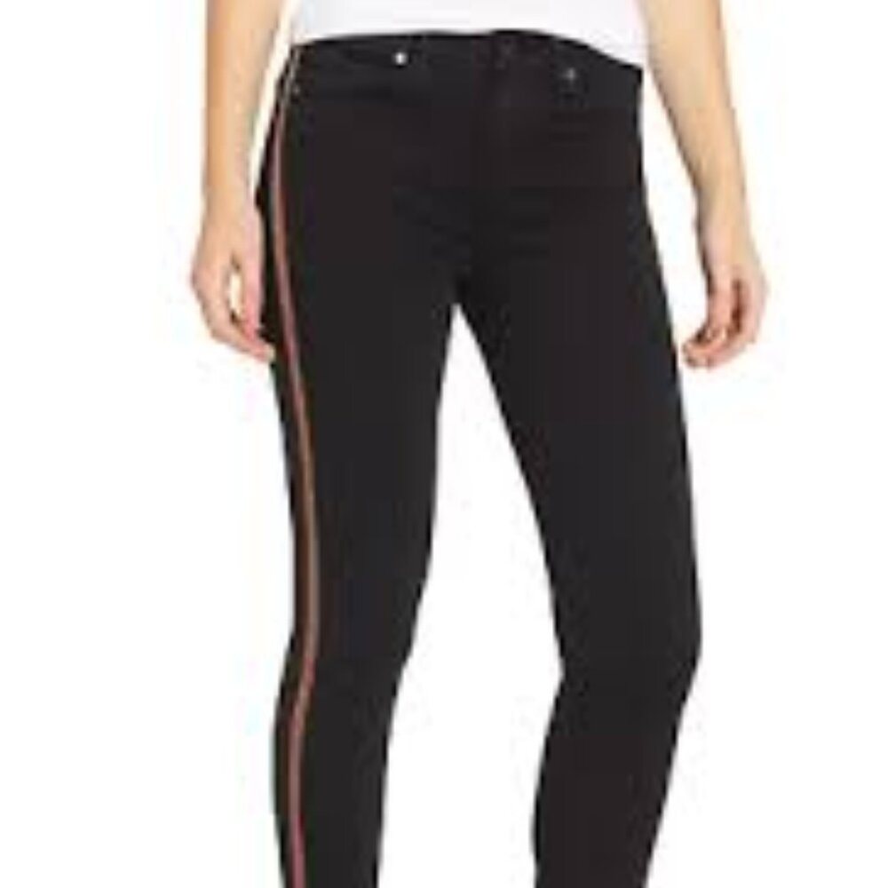Paige Hoxton Ankle Jeans Size 28 Black Gold Glitter Stripe Stretch Denim